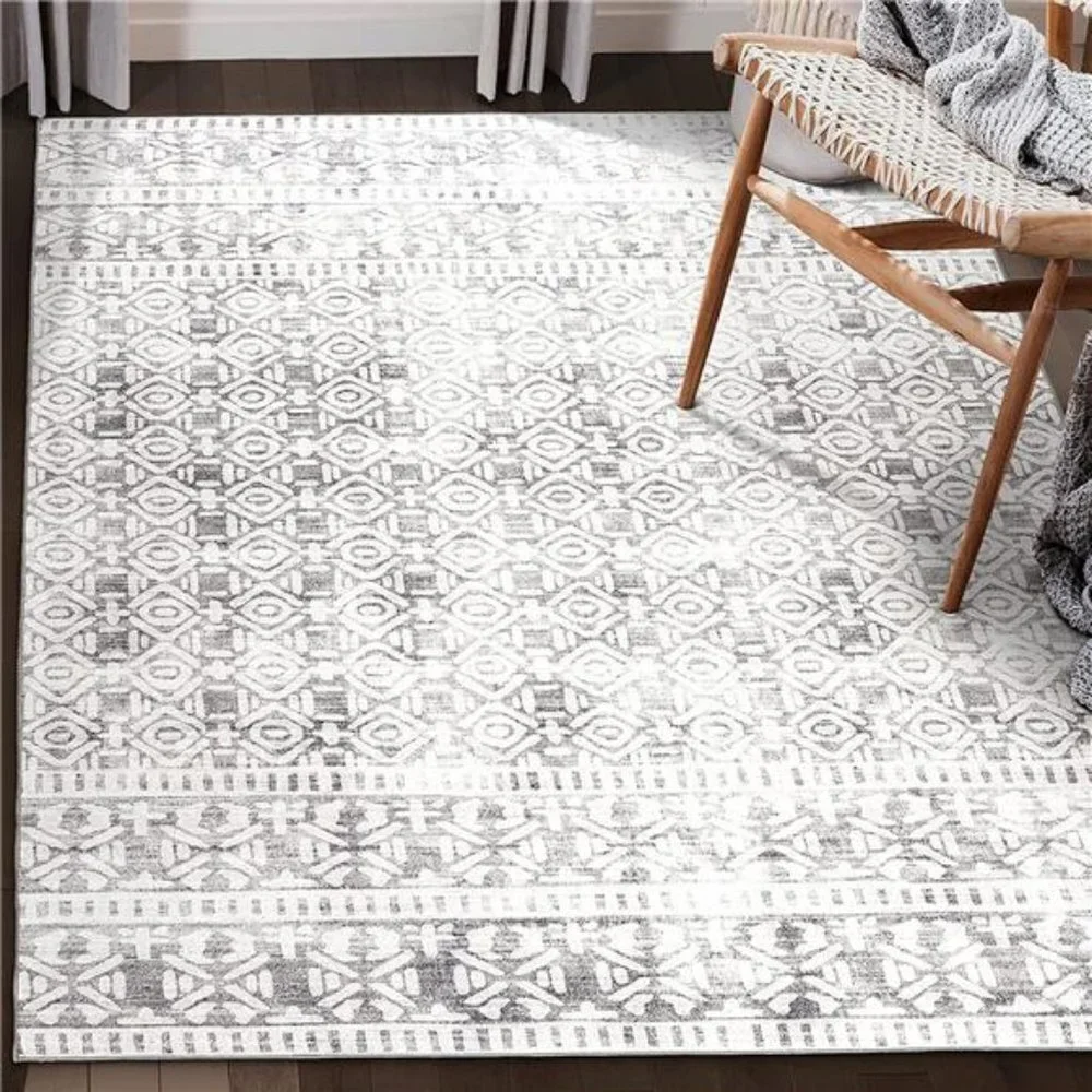 Machine Washable Rug - Stain Resistant - Light Gray Ivory, 3' x 5'